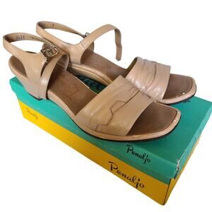 Vintage Penaljo Nude Beige Leather Heeled Sandals Slingback Size 9.5 N